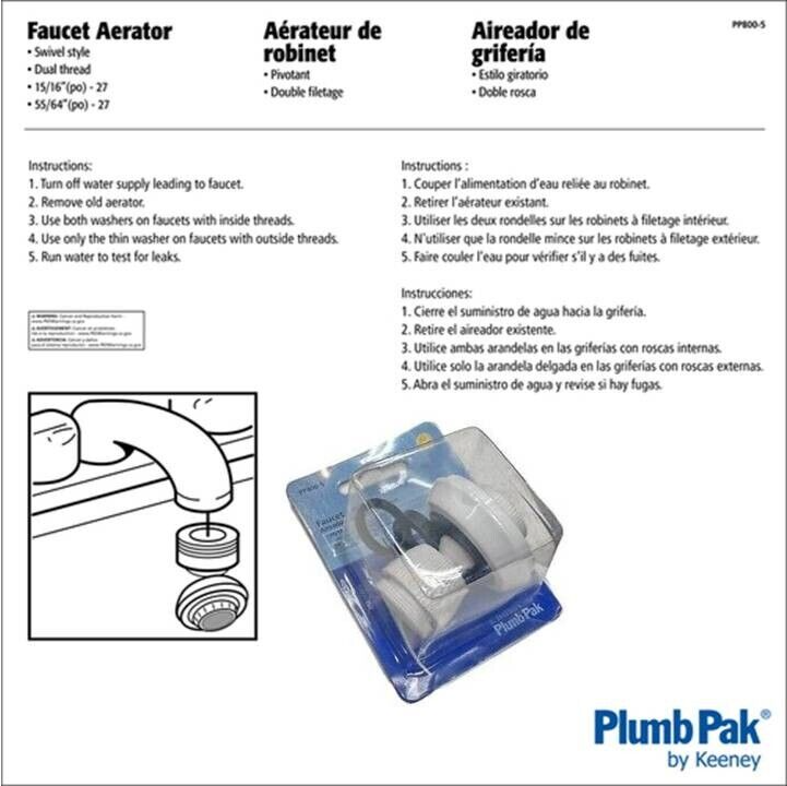 Plumb Pak PP800-5 Faucet Aerator, 5/16-27 x 55/64-27 Male x Female Threa... - $7.92