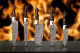5 Pieces Hand Forged Damascus Steel Chef Knife Kitchen Knives Set W/wood Handle - £86.78 GBP