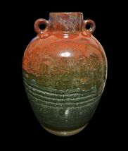 Vintage Studio Art Pottery Vase Earth Tone Reactive Glaze Amphora Lug Ha... - $128.65