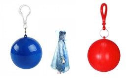 2 pack Unisex Raincoat Disposable Rain Poncho Rainwear in a Ball Carabiner - £6.95 GBP