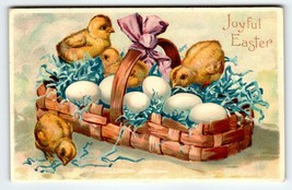Easter Postcard Baby Chicks Egg Basket EAS Germany Greetings Gel Coat Finish - £13.59 GBP