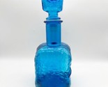 Vintage MCM Empoli Glass Decanter Bottle Vase Blue Textured Rippled Bark... - $79.99