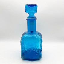 Vintage MCM Empoli Glass Decanter Bottle Vase Blue Textured Rippled Bark Slump - £59.74 GBP