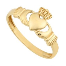 14K Gelb Vergoldet Damen Herz Versprechen Keltischer Claddagh Ring Sommer Sale - £120.67 GBP