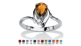 Womens Silver Pear Shaped Citrine Crystal Accent Ring Size 5,6,7,8,9,10 - £64.28 GBP