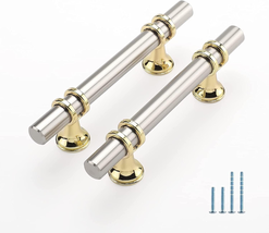 5 Pack Kitchen Cabinet Handles Brushed Brass Gold and Nickel Cabinet Handles 3 I - £18.95 GBP