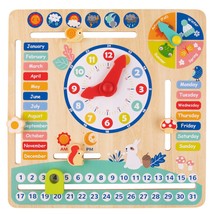 Montessori Educational Wooden Learning Toys Kids Daily Calendar My Calendar Cloc - £27.32 GBP