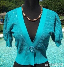 Cache $$$ Sequin Jacket Cotton Knit Top Shrug  New Size XS/S Ocean Blue NWT - £31.23 GBP
