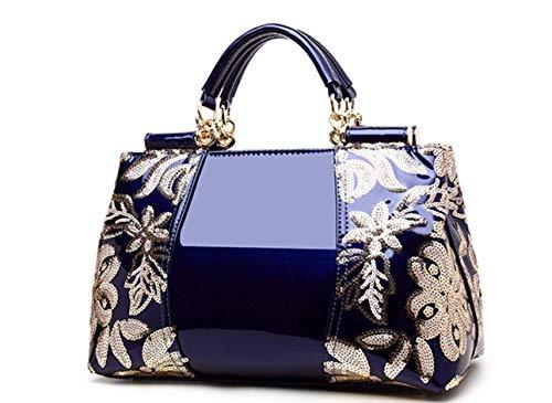 Fashion patent leather bag portable lady shoulder messenger bag (blue) - $67.62