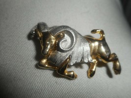 Vintage Aries BROOCH/GOLD Tone And Silver TONE/ZODIAC BROOCH/SIGNED On The Back - £12.06 GBP
