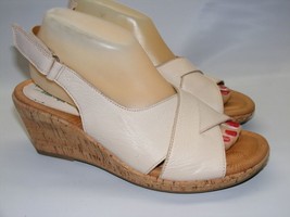 Montana Artisan Women Beige Leather Slingback Sandal 3” Wedge Heels Size 9M Shoe - £17.69 GBP