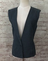 Kate Spade SATURDAY Womens M Blue Sleeveless Vest Jacket Cotton Linen Blend - £35.38 GBP