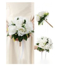 1pc White Artificial Rose Wedding Bride Bouquet Bridesmaid Handheld Flowers - $37.14