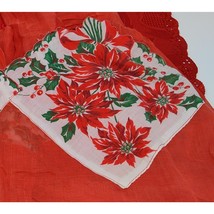 Vintage Ladies Sheer Red Nylon Christmas Half Apron Beautiful!! Poinsettias - $276.95 MXN