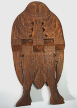 Vintage Wooden Hand Carved Owl Bird Folding Retro Book Holder Stand Easel - $38.58