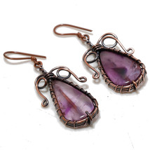 African Amethyst Gemstone Copper Wire Wrap Drop Dangle Earrings 2.10&quot; SA 55 - £3.97 GBP