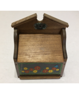 Vintage wood recipe card holder glass front with flower design wall moun... - $19.75