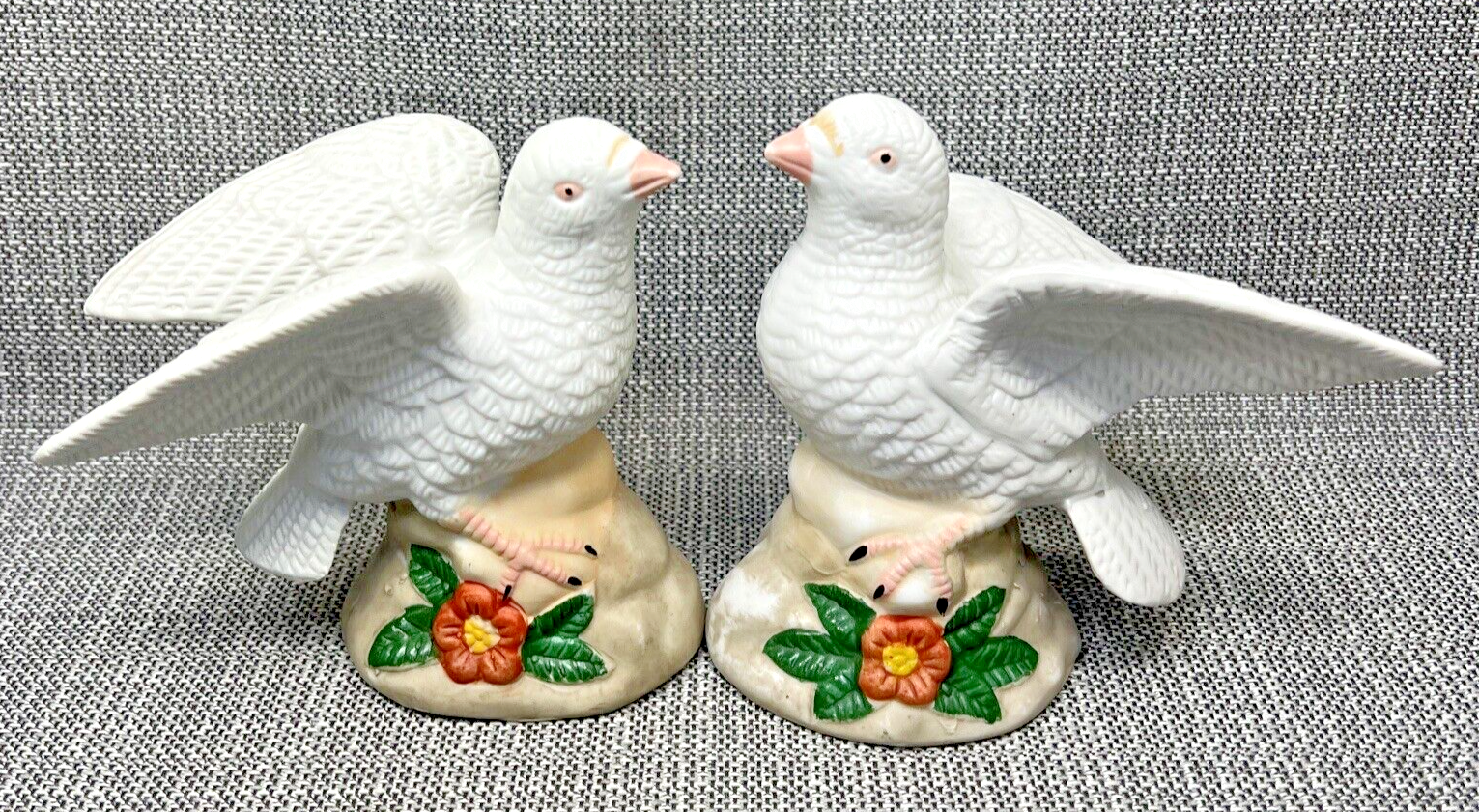 Lot of two CERAMIC BISQUE DOVE figurines 5.5” x 5.5” hand painted doves - £10.37 GBP