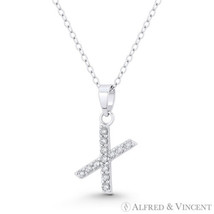 Initial Letter X Cubic Zirconia CZ Crystal Pendant .925 Sterling Silver Necklace - £19.17 GBP