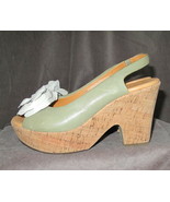 KORK-EASE Women&#39;s Sage Green/Ivory Leather Rose Platform Wedge Slingback... - $60.39