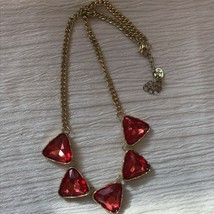 Estate Goldtone Chain with Pinkish Red Triangle Plastic Cab Link Necklac... - £6.76 GBP