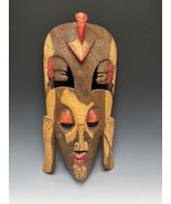 Vintage 14.5&quot; Tribal Wall Art Folk Hand Carved Wood Painted Wooden Mask - $756.38 MXN