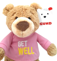 Gund Get Well Bear Plush 12 Inch With Pink Shirt Pellets Stuffed Animal with Tag - £12.07 GBP