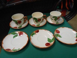 -Magnificent FRANCISCAN  &quot;Apple&quot; Pattern .. 3 CUPS &amp; SAUCERS &amp; 3 FREE Sa... - $12.19