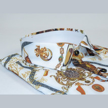 Men's Sports Shirt by MIZUMI Medallion Floral Printed Short Sleeves M648 White image 5