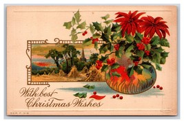 Holly Poinsettias Best Christmas Wishes Embossed UNP Unused DB Postcard R10 - £3.14 GBP