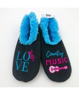 Snoozies Women&#39;s Love Country Music Black Non Skid Slippers Medium 7/8 - $17.64 CAD