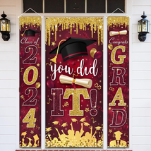 2024 Graduation Banner Set Class of 2024 Porch Sign Maroon and Gold Congrats Gra - £19.52 GBP