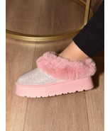 Pink Embellished Faux Fur Platform Bootie Slippers - $36.00