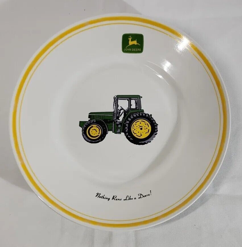 Primary image for Gibson John Deere Tractor 9" Salad Plate Nothing Runs Like A Deer - White/Yellow