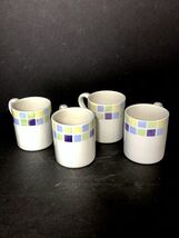 4 Vintage PIER 1 Pastel Squares Mosaic White Coffee Tea Mug Hand Painted... - $27.60