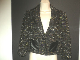 Vince Camuto Size 6 Boucle Tweed Blazer Black &amp; Golden Brown Jacket - £25.54 GBP
