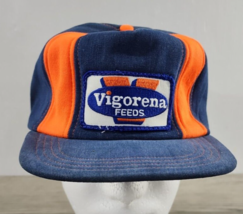 Vintage Vigorena Feeds Snap-A-Tab Denim  Hat Truckers Cap  7 1/8 To 7 5/... - £11.43 GBP