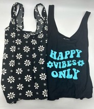 No Boundaries Lot Of 2 Juniors Scoop Neck Tank Top Happy Vibes Only/Flor... - $10.36