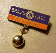Rare Large Lions Club Brass Ball Pin Wisconsin Purple Orange Hanging - £14.48 GBP