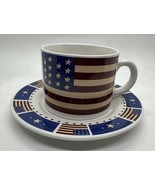 MAJESTICWARE by Sakura Majestic Flag Cup &amp; Saucer Patriotic July 4th USA... - $17.44 CAD