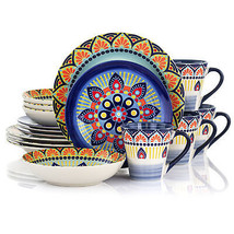Elama Zen Blue Mozaik 16 pc Luxurious Stoneware Complete Dinnerware Set - £60.40 GBP