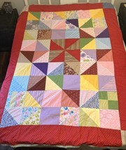 Vintage Patchwork Crazy Quilt Multicolor Patterned Triangle Blocks 58”x79” - £44.40 GBP