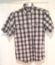 Carhartt Blue Plaid Short Sleeve Button Up Original Fit Shirt Men&#39;s Small Cotton - £14.84 GBP