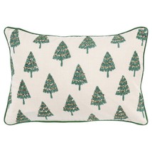 Ivory and Green Modern Christmas Tree Lumbar Throw Pillow - £50.82 GBP