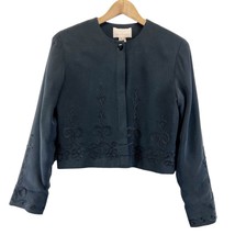Deadstock Vtg Design By Pat Argenti Womens 10 Silk Cropped Jacket Black Dressy - £30.52 GBP