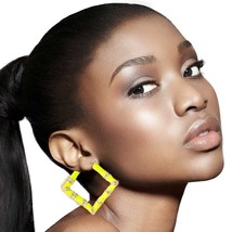 Neon Yellow Diamond Bamboo Hoops - $31.99