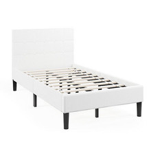 Twin Size Upholstered Platform Bed with Button Tufted Headboard-Beige - £169.07 GBP