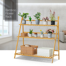 39&quot; Natural Bamboo[Collapsible Plant Rack]3-Tier Balcony Flower Display ... - £62.05 GBP