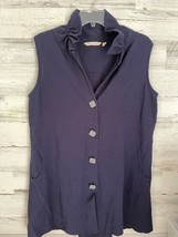 Soft Surroundings Button Tunic Top Vest Danielle Medium Navy Collared Sleeveless - £12.75 GBP
