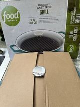 Food NetworkCast Iron Grill Pan 12” Double Handles Teal Enamel Glass Lid... - $46.27